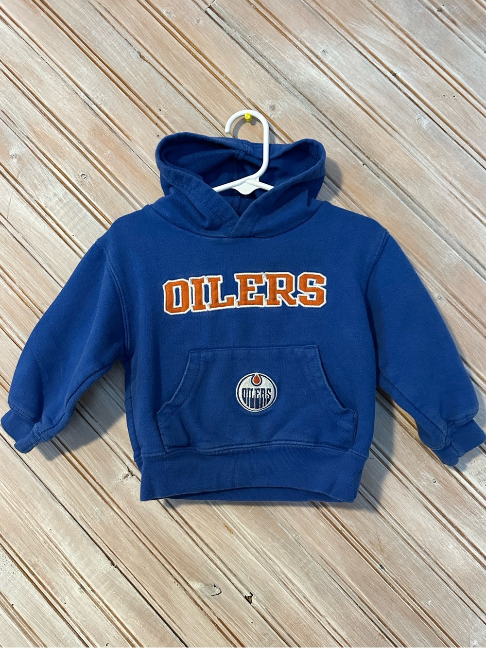 NHL Blue Kids Hoodie Orange Embroidered OILERS Logo Edmonton Canada